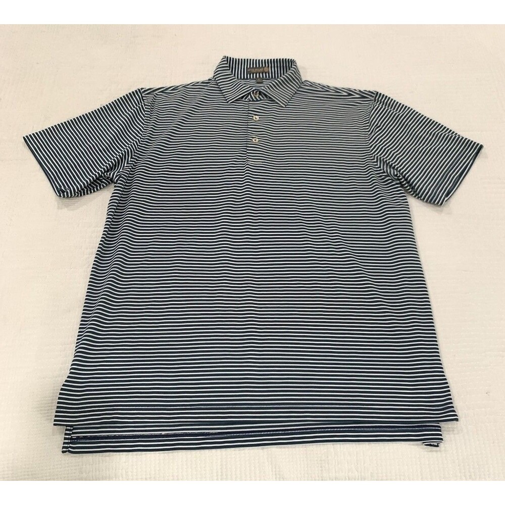 Peter Millar Golf Polo Shirt Mens Large Summer Comfort Performance Blue Striped